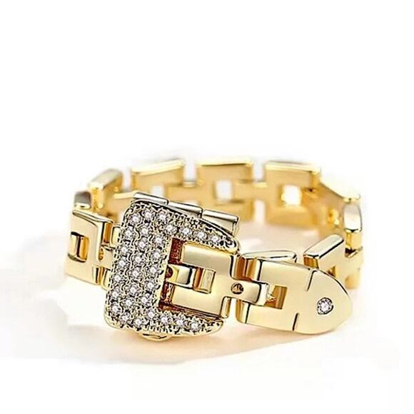 Adjustable Gold Chain Rhinestone Buckle Ring - Picture 2 of 11